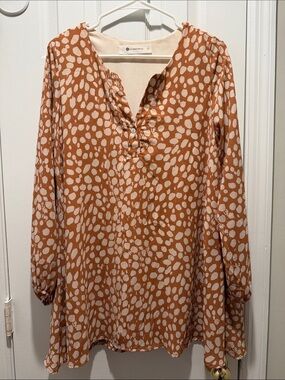 The Impeccable Pig Rust and Cream Spot-Print V-Neck Mini Dress